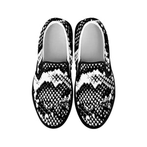 Black And White Snakeskin Print Black Slip On Shoes