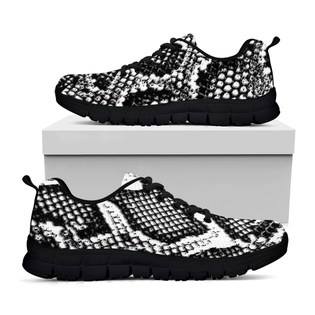 Black And White Snakeskin Print Black Sneakers