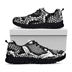 Black And White Snakeskin Print Black Sneakers