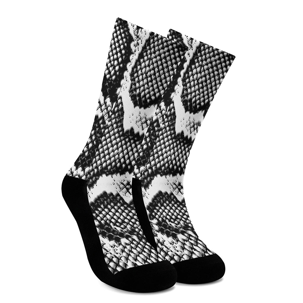 Black And White Snakeskin Print Crew Socks