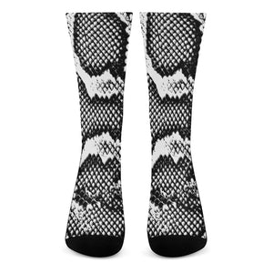 Black And White Snakeskin Print Crew Socks