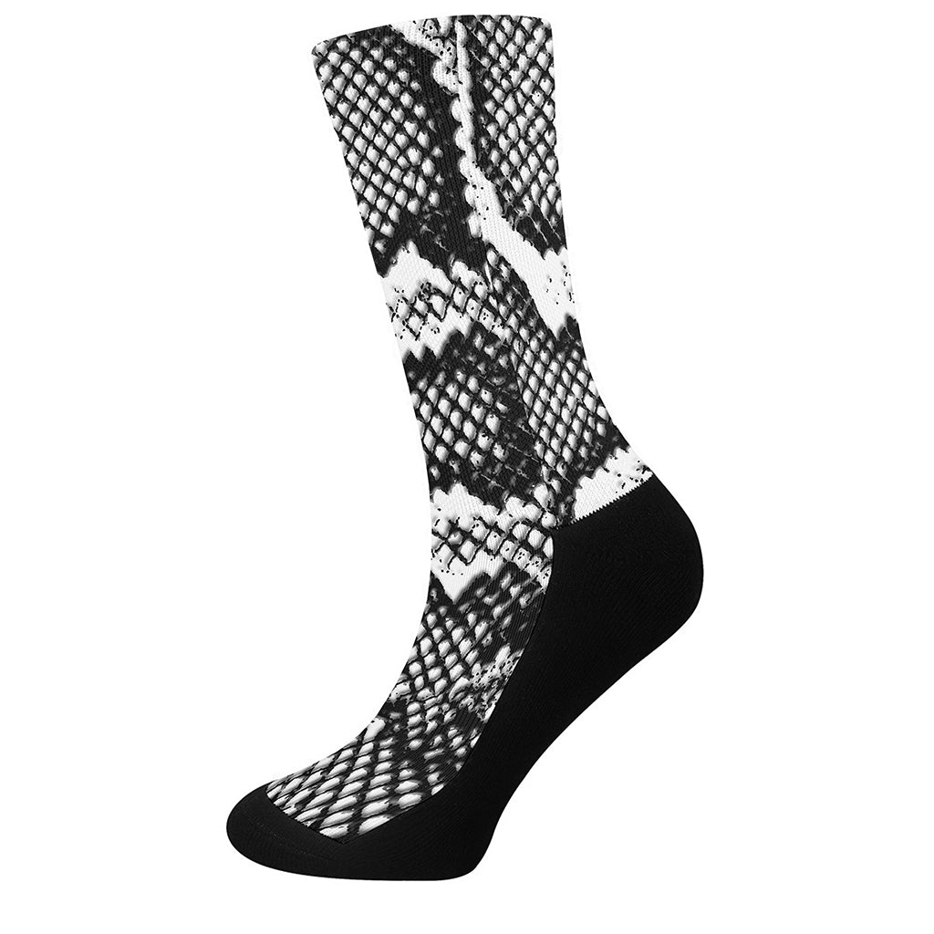 Black And White Snakeskin Print Crew Socks