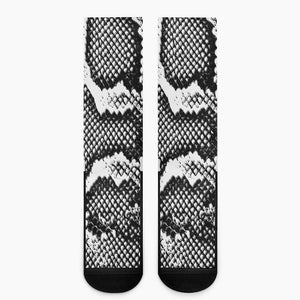 Black And White Snakeskin Print Crew Socks