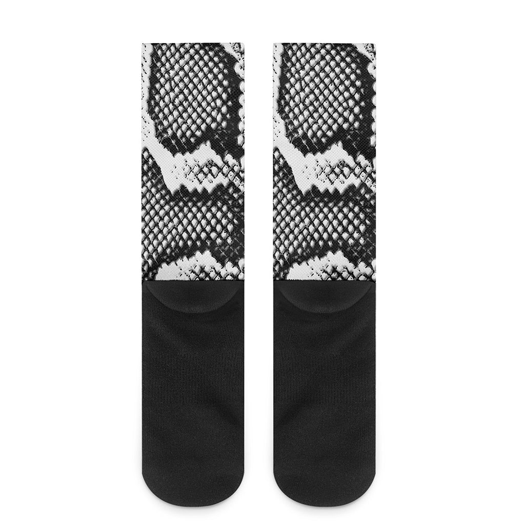 Black And White Snakeskin Print Crew Socks