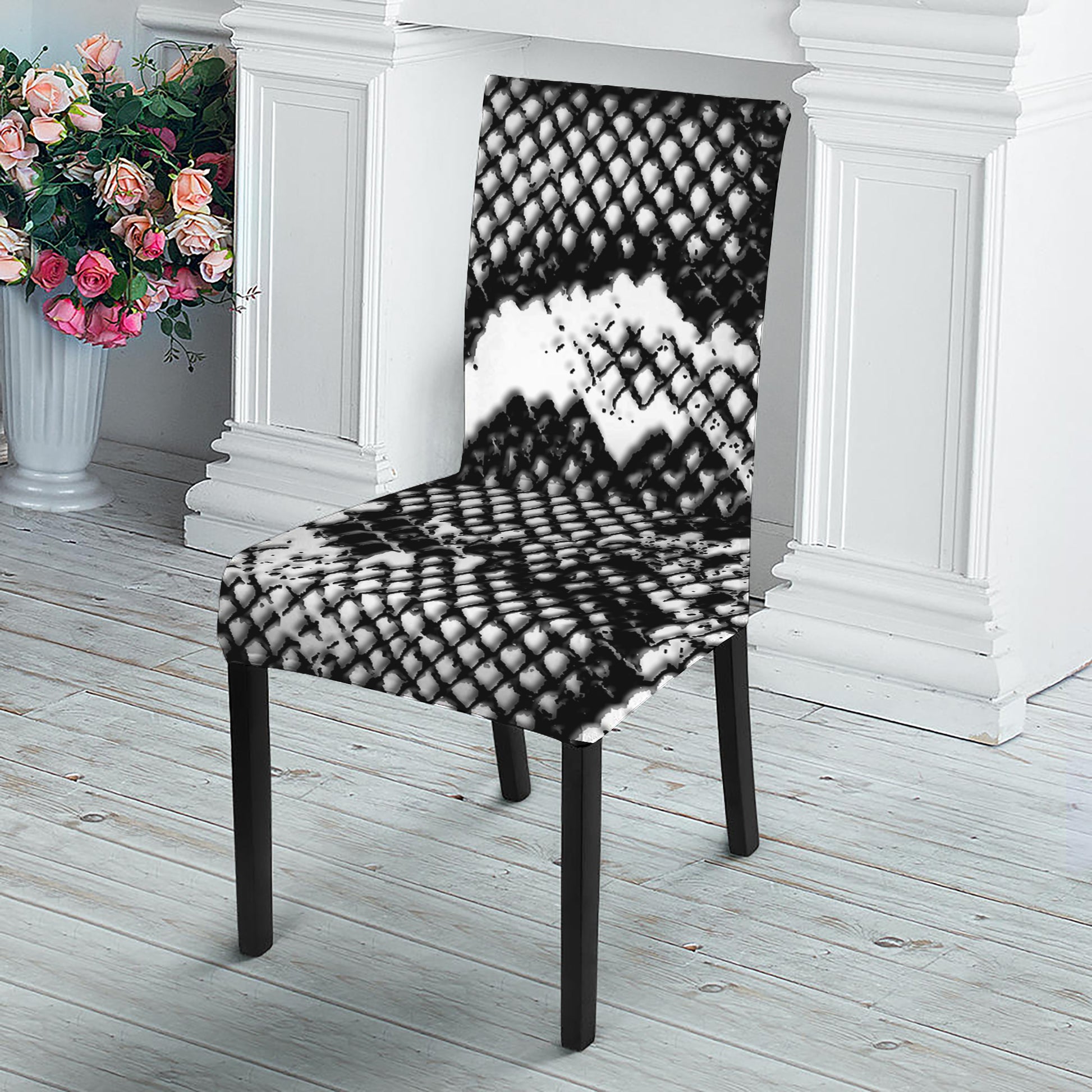 Black And White Snakeskin Print Dining Chair Slipcover