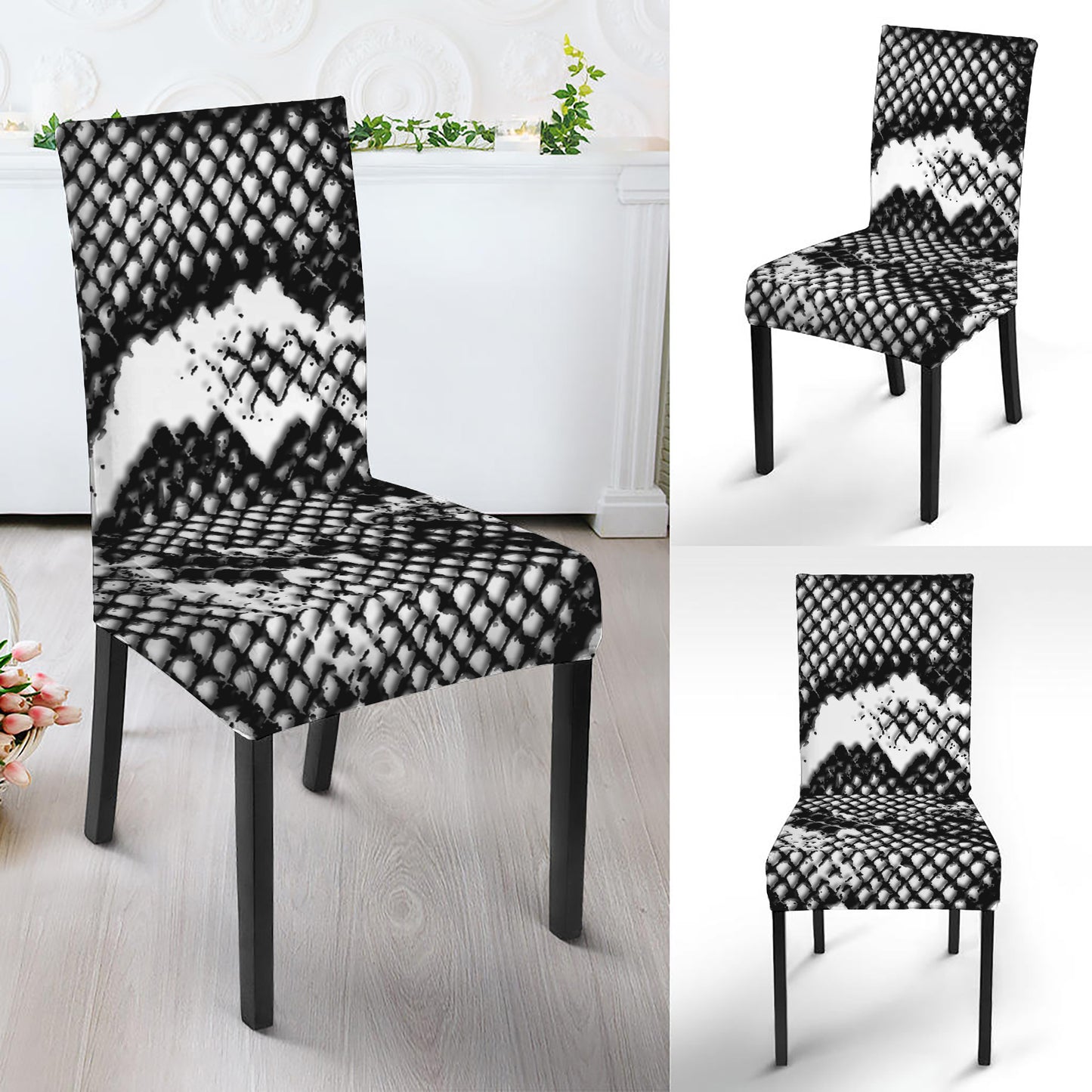 Black And White Snakeskin Print Dining Chair Slipcover