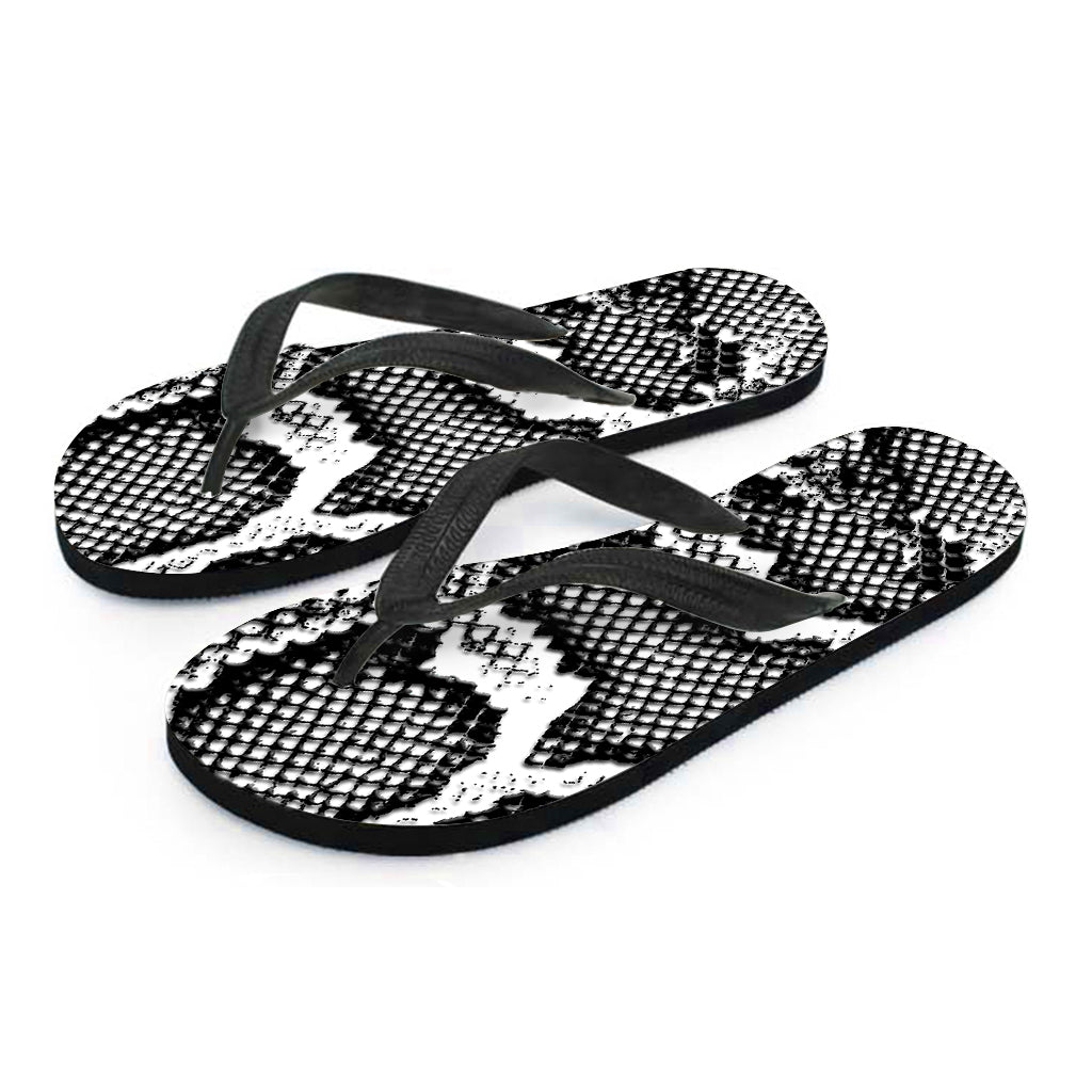 Black And White Snakeskin Print Flip Flops