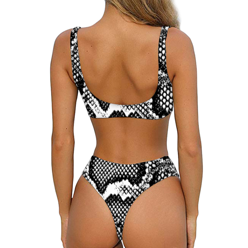 Black And White Snakeskin Print Front Bow Tie Bikini