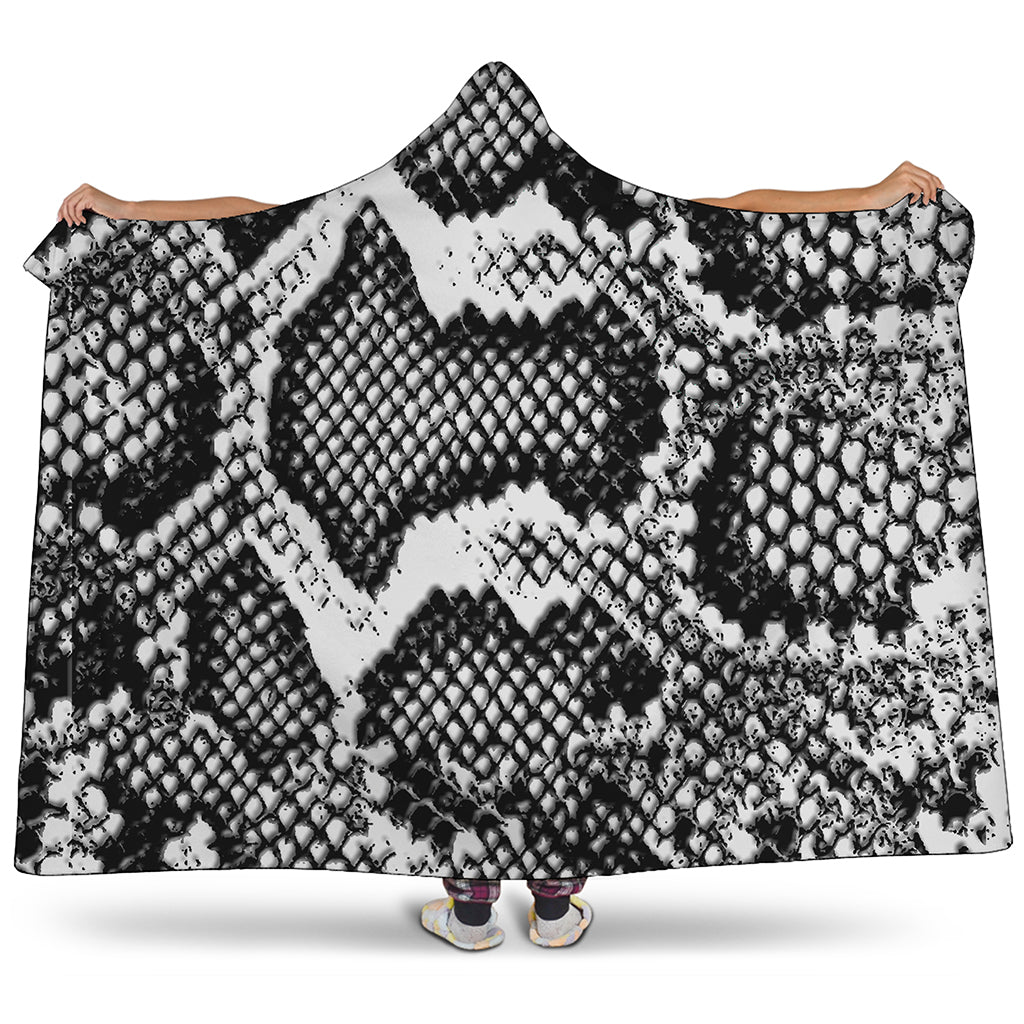 Black And White Snakeskin Print Hooded Blanket