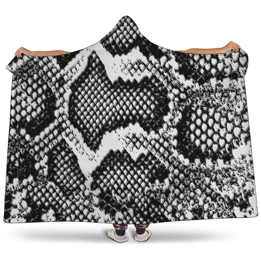 Black And White Snakeskin Print Hooded Blanket