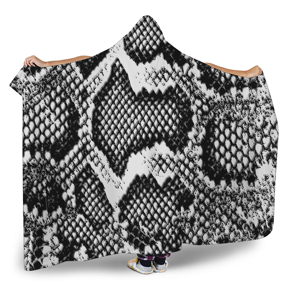 Black And White Snakeskin Print Hooded Blanket