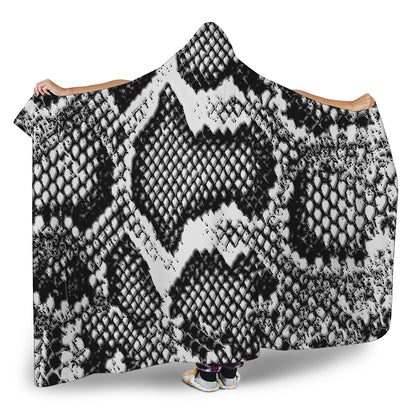 Black And White Snakeskin Print Hooded Blanket