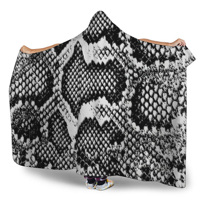 Black And White Snakeskin Print Hooded Blanket