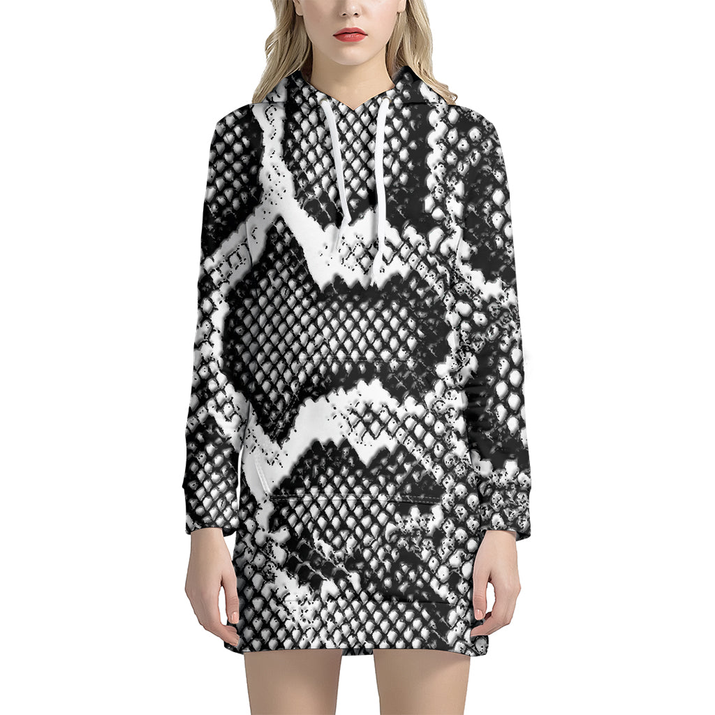 Black And White Snakeskin Print Hoodie Dress