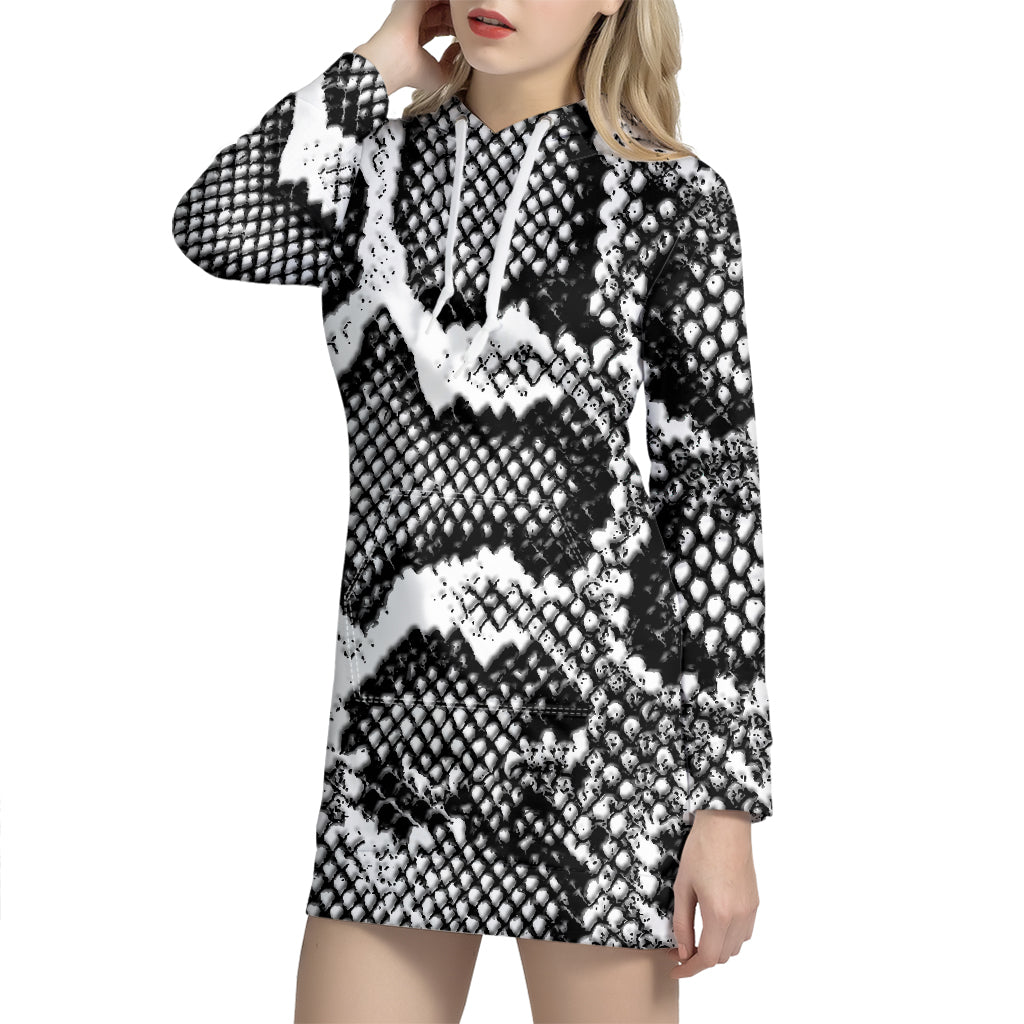 Black And White Snakeskin Print Hoodie Dress