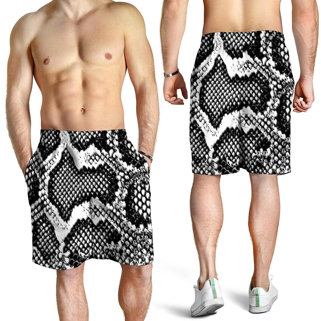 Black And White Snakeskin Print Men's Shorts