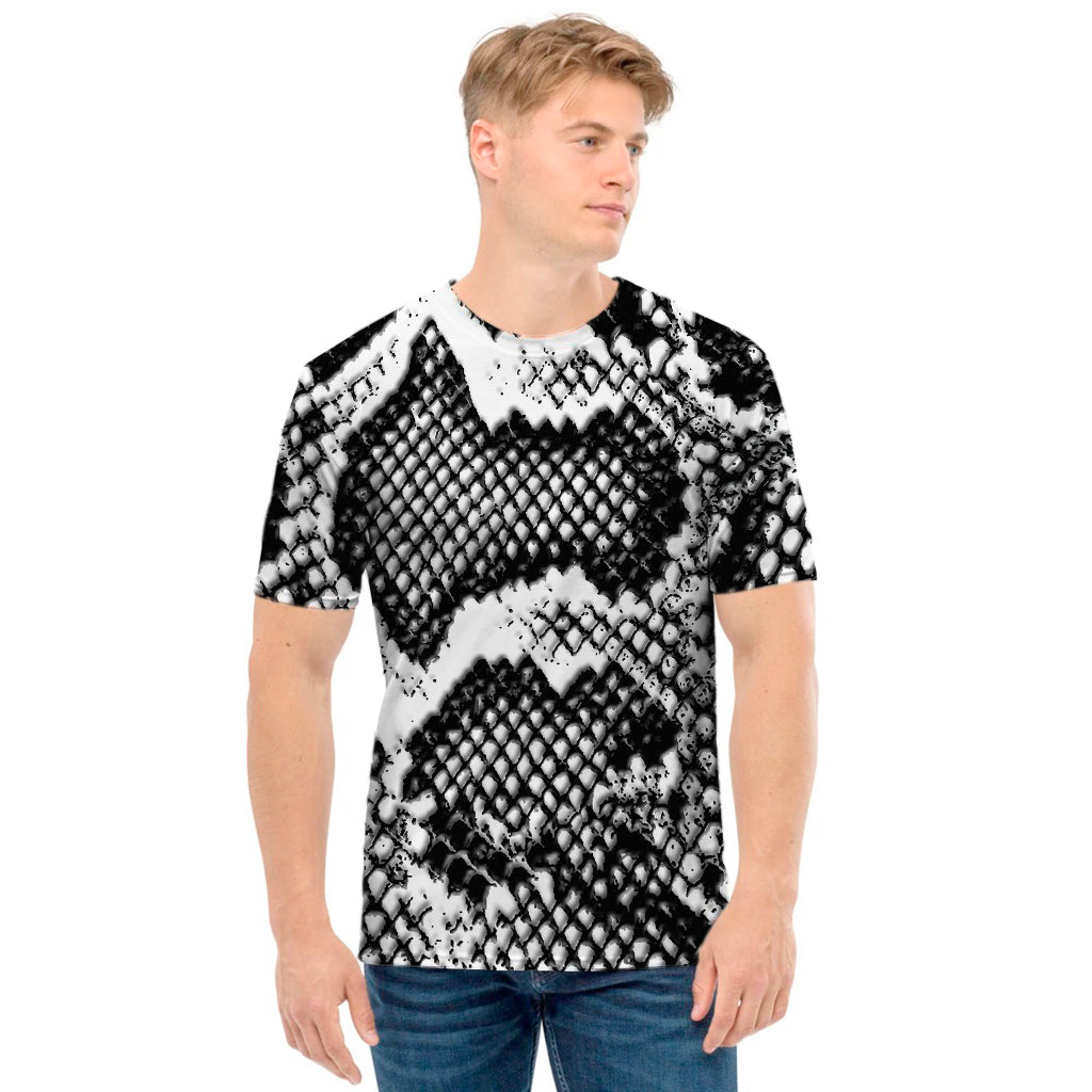 Black And White Snakeskin Print Men's T-Shirt