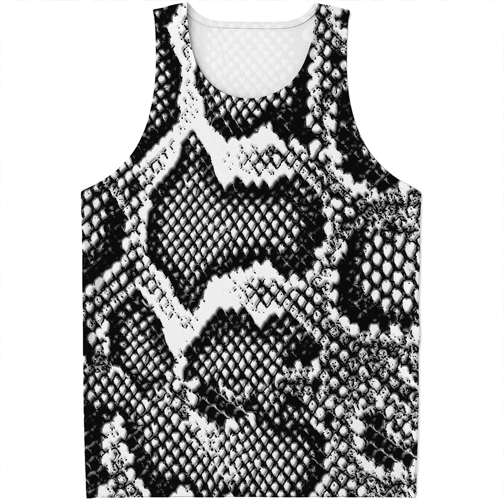 Black And White Snakeskin Print Men's Tank Top