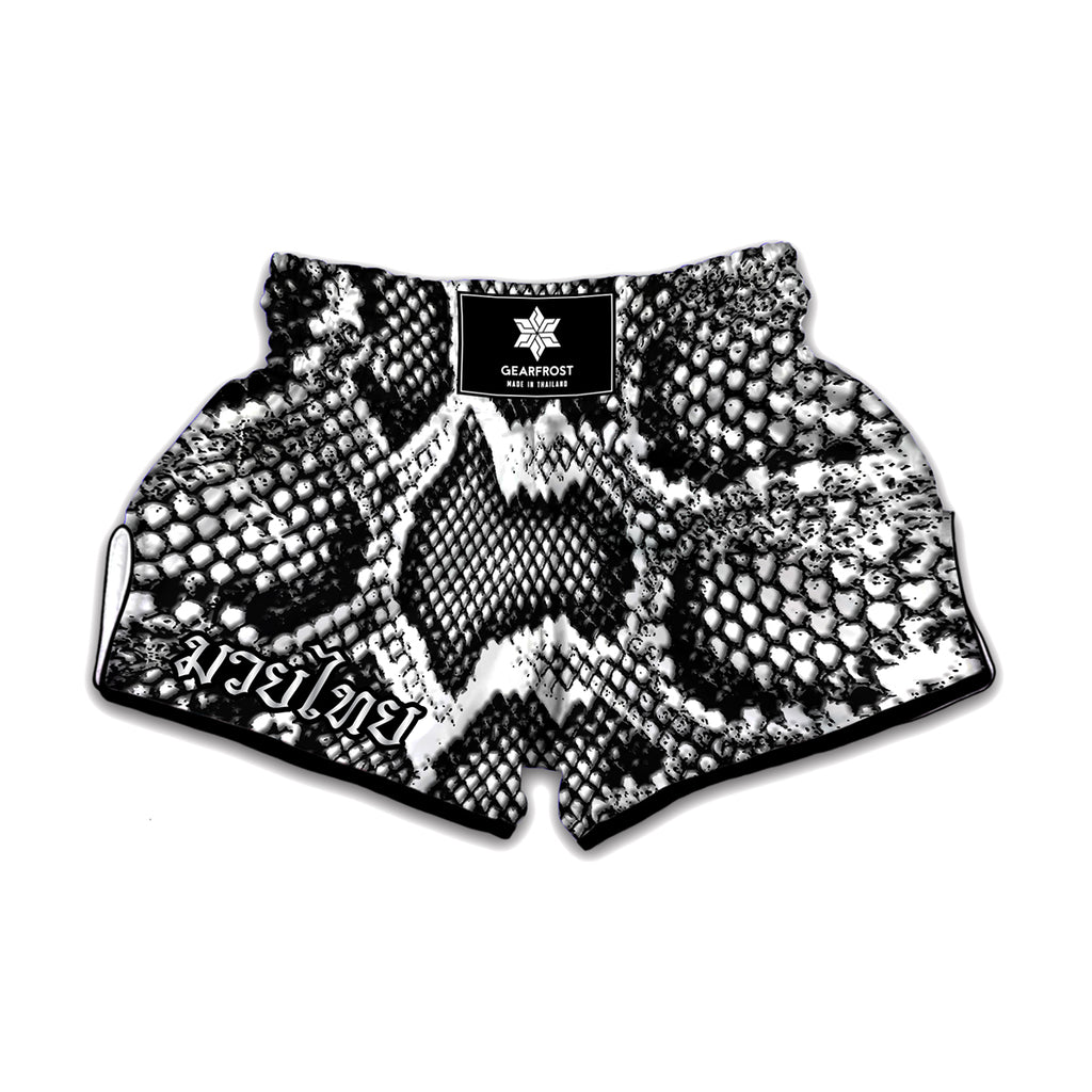 Black And White Snakeskin Print Muay Thai Boxing Shorts