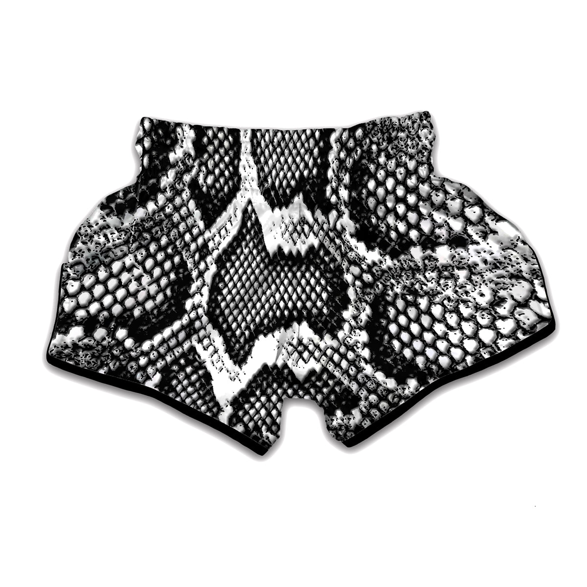 Black And White Snakeskin Print Muay Thai Boxing Shorts