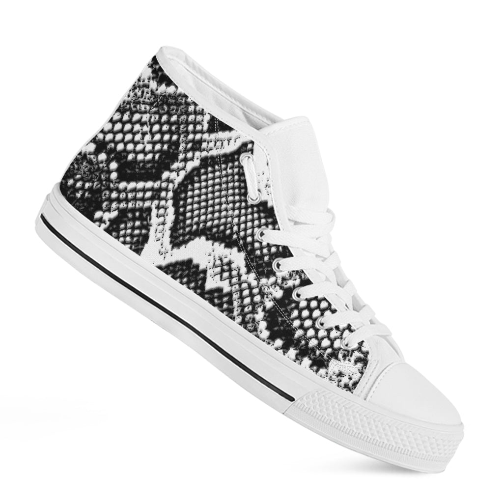 Black And White Snakeskin Print White High Top Shoes