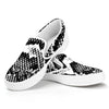 Black And White Snakeskin Print White Slip On Shoes