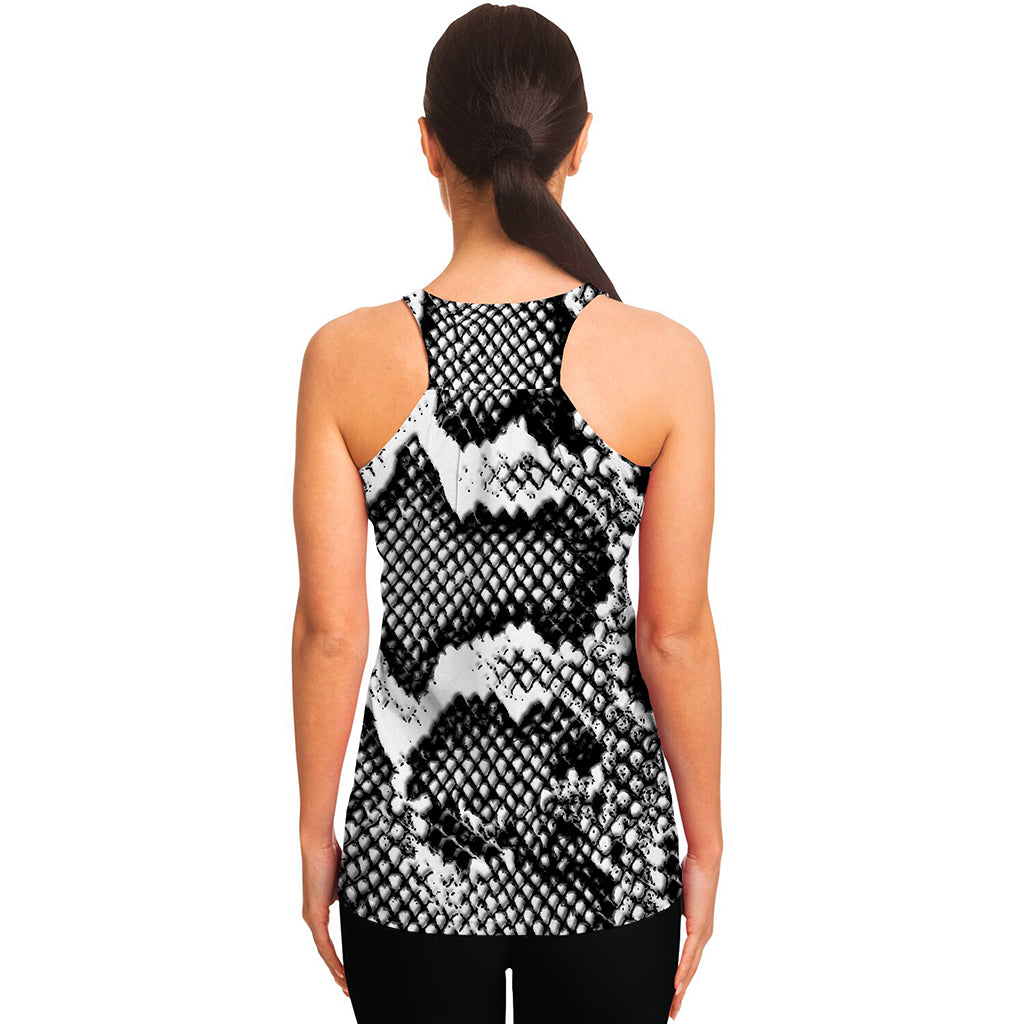 Black And White Snakeskin Print Women's Racerback Tank Top