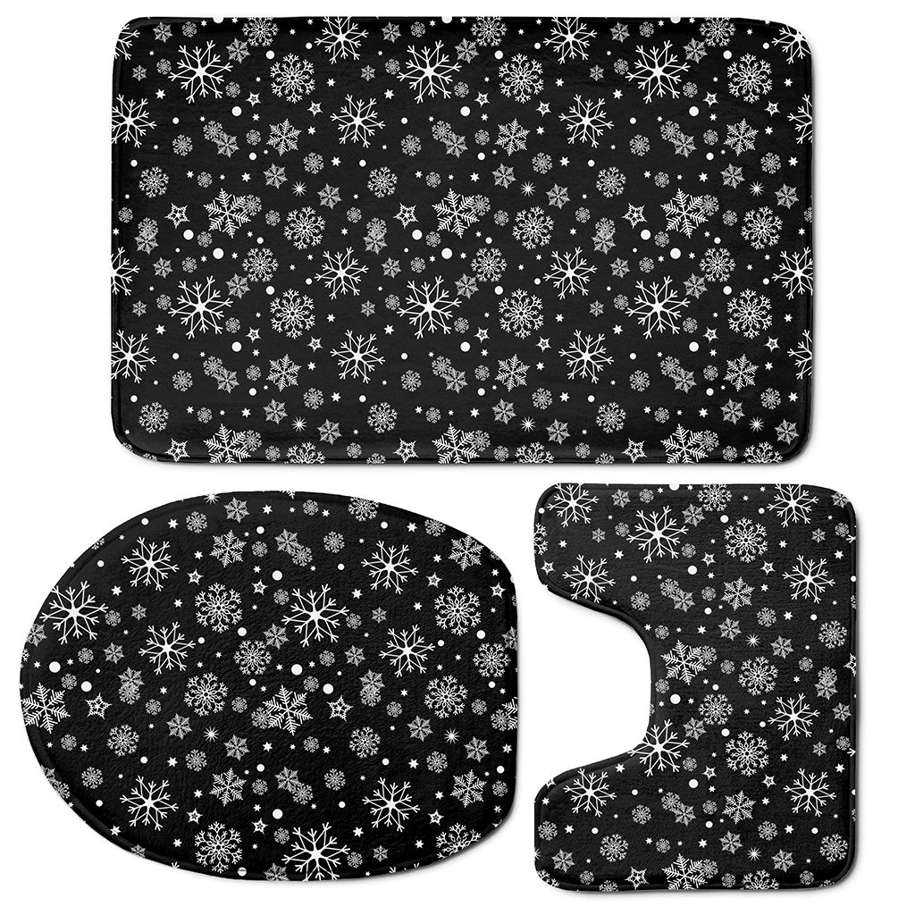 Black And White Snowflake Pattern Print 3 Piece Bath Mat Set