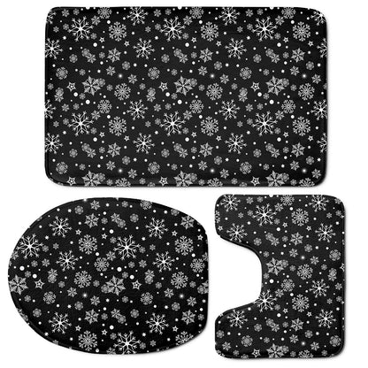 Black And White Snowflake Pattern Print 3 Piece Bath Mat Set