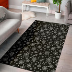 Black And White Snowflake Pattern Print Area Rug