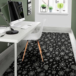 Black And White Snowflake Pattern Print Area Rug