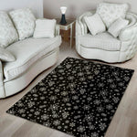 Black And White Snowflake Pattern Print Area Rug