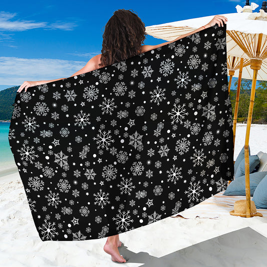 Black And White Snowflake Pattern Print Beach Sarong Wrap