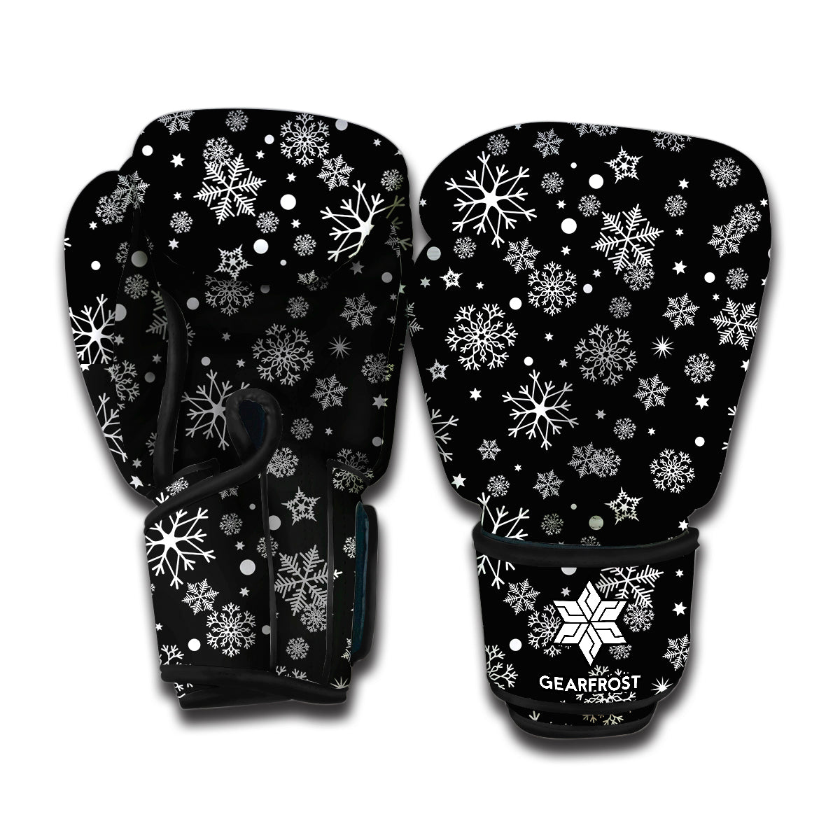 Black And White Snowflake Pattern Print Boxing Gloves