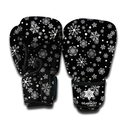 Black And White Snowflake Pattern Print Boxing Gloves
