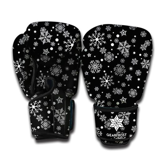 Black And White Snowflake Pattern Print Boxing Gloves