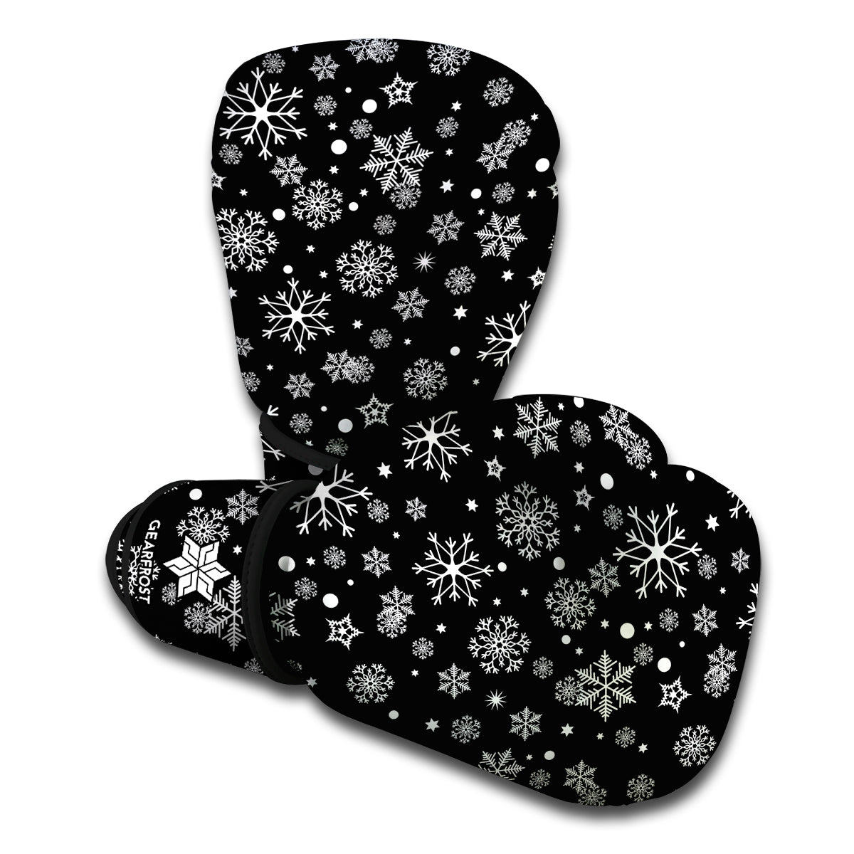Black And White Snowflake Pattern Print Boxing Gloves