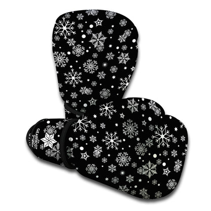 Black And White Snowflake Pattern Print Boxing Gloves