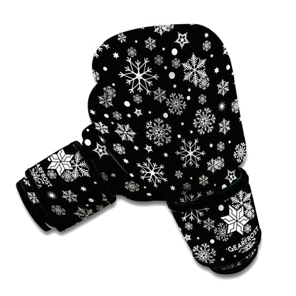 Black And White Snowflake Pattern Print Boxing Gloves