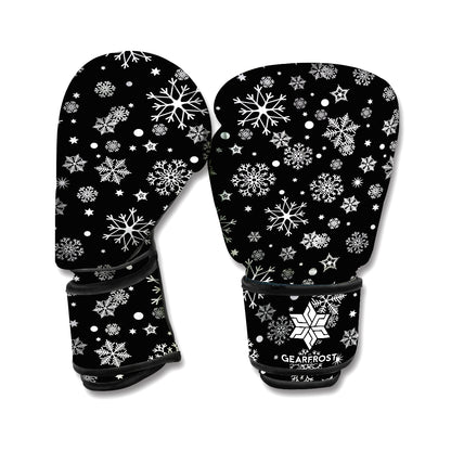 Black And White Snowflake Pattern Print Boxing Gloves