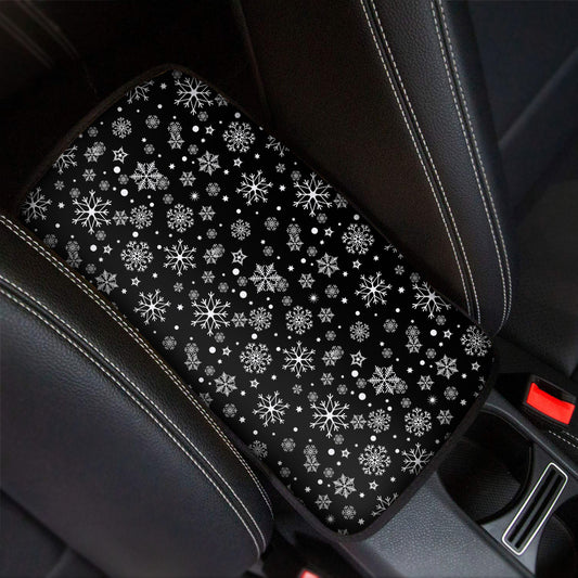 Black And White Snowflake Pattern Print Car Center Console Cover