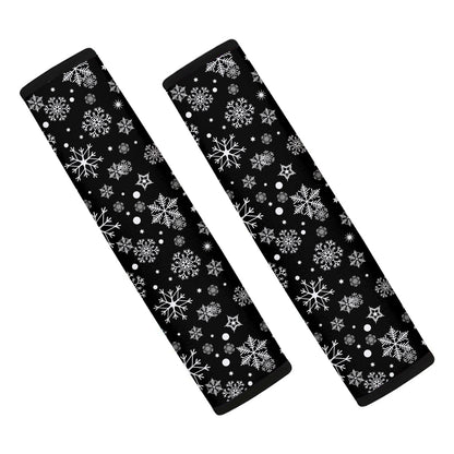Black And White Snowflake Pattern Print Car Seat Belt Covers