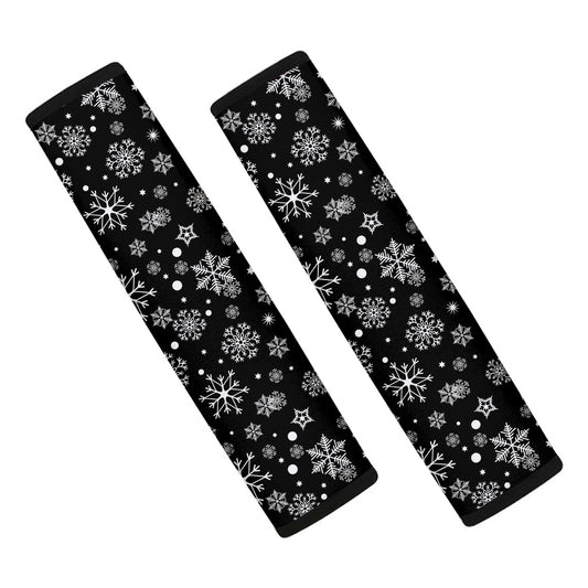 Black And White Snowflake Pattern Print Car Seat Belt Covers