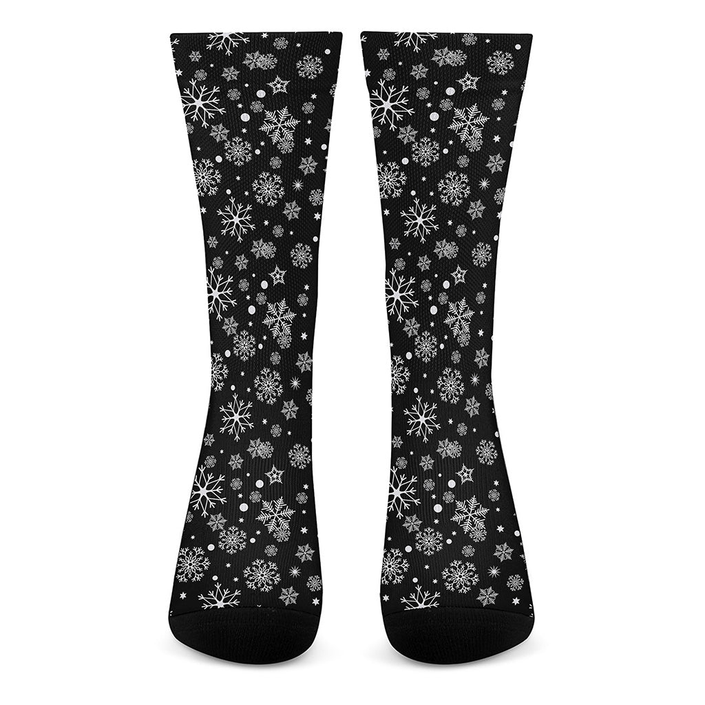 Black And White Snowflake Pattern Print Crew Socks