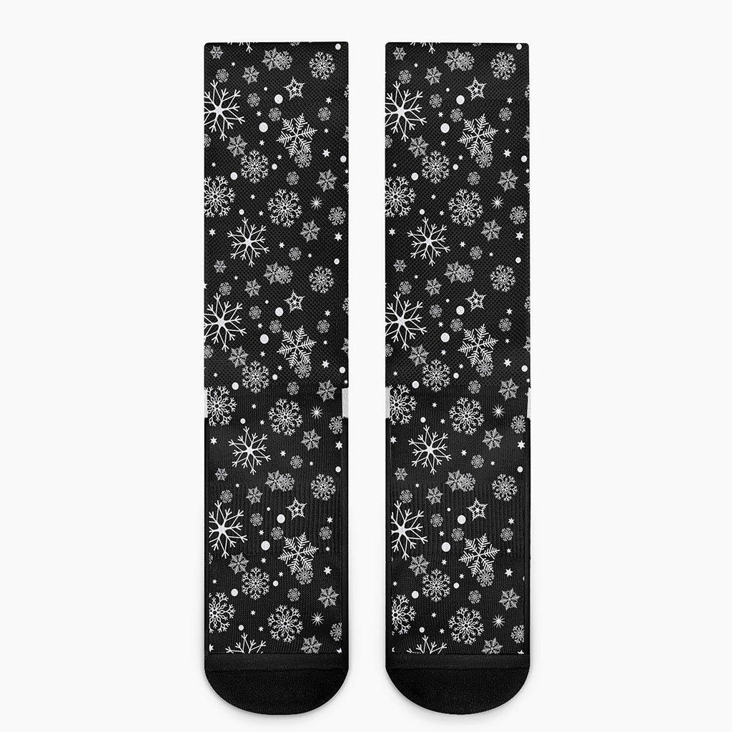 Black And White Snowflake Pattern Print Crew Socks