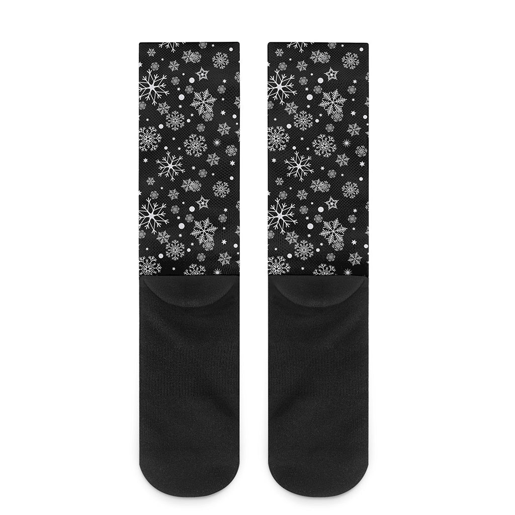 Black And White Snowflake Pattern Print Crew Socks