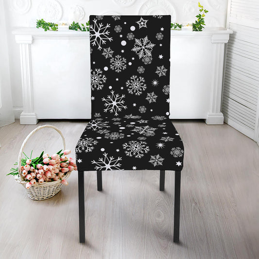 Black And White Snowflake Pattern Print Dining Chair Slipcover