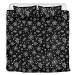 Black And White Snowflake Pattern Print Duvet Cover Bedding Set