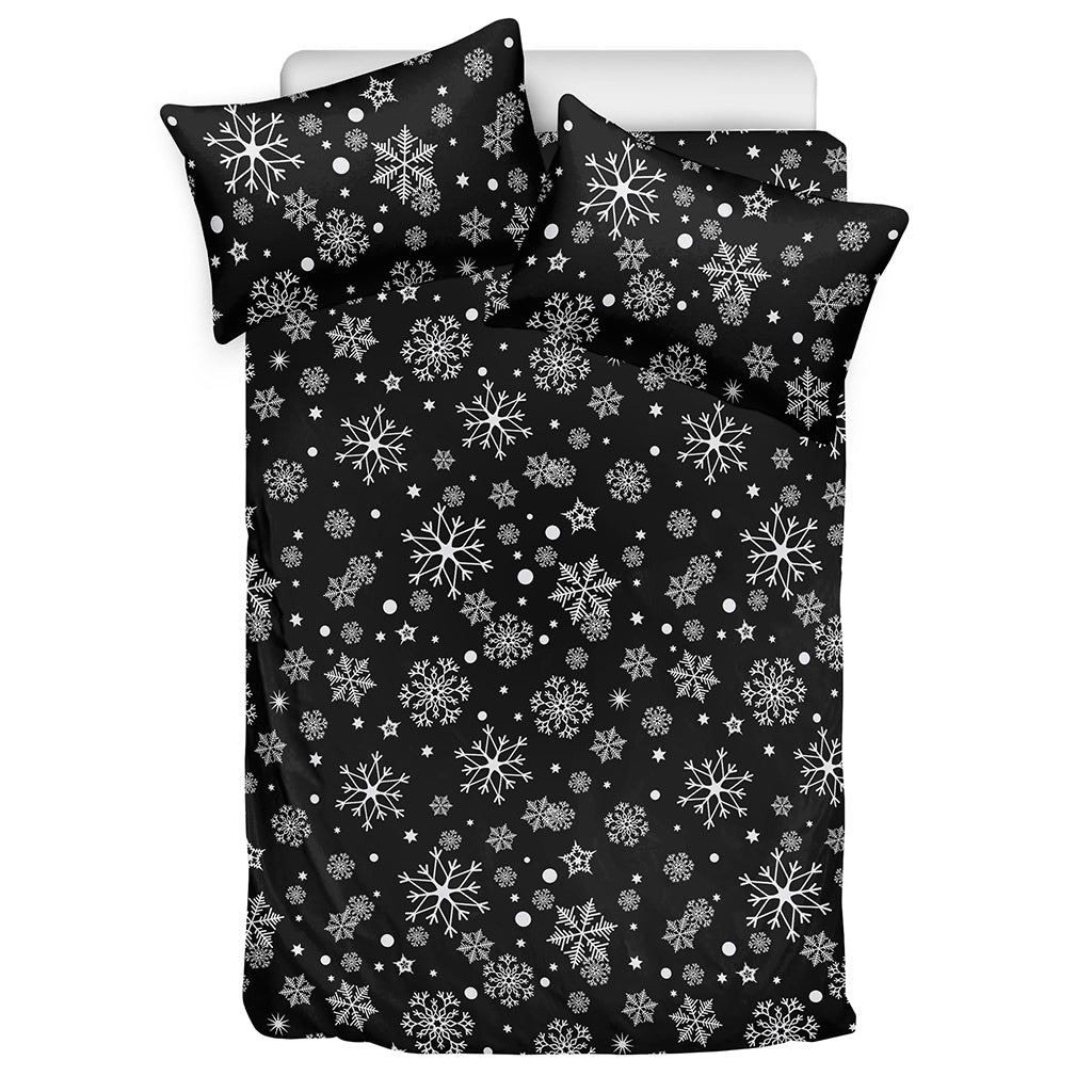 Black And White Snowflake Pattern Print Duvet Cover Bedding Set