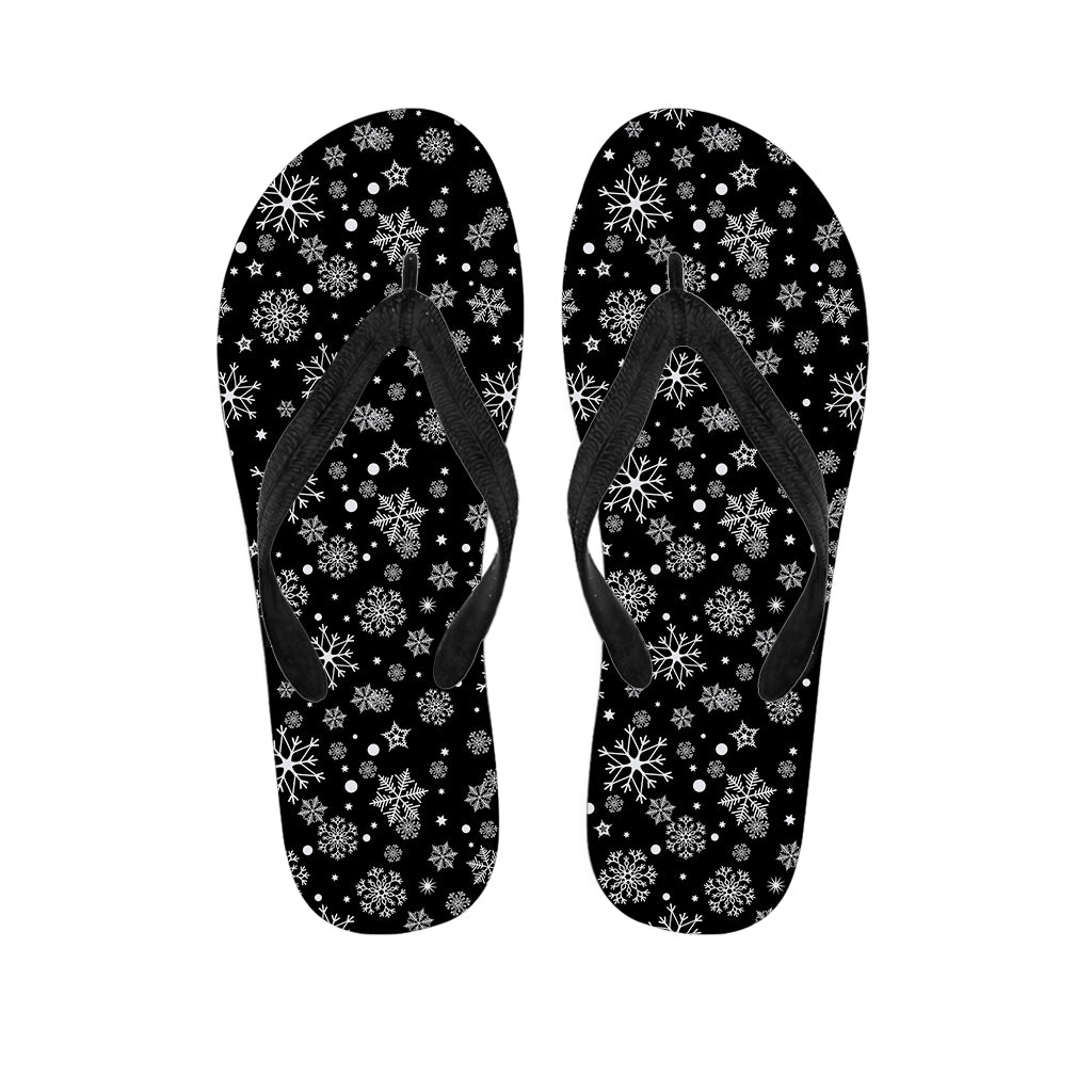 Black And White Snowflake Pattern Print Flip Flops